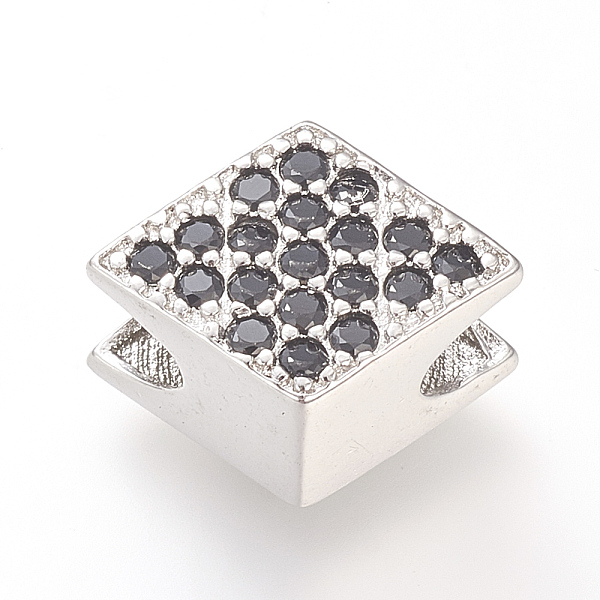 

PandaHall Brass Micro Pave Cubic Zirconia Beads, Rhombus, Platinum, 17x13x11mm, Hole: 6mm, side length: 10.5mm Brass+Cubic Zirconia Rhombus