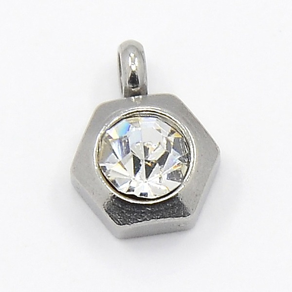

PandaHall 201 Stainless Steel Rhinestone Hexagon Charm Pendants, Grade A, Faceted, Crystal, 9x7x4mm, Hole: 1mm Stainless Steel+Rhinestone..., Clear