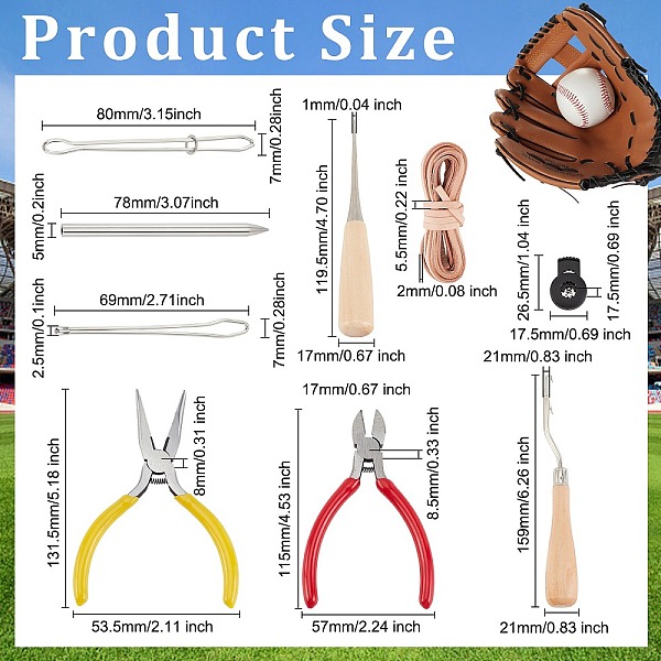 

PandaHall Olycraft Baseball Glove Fixing Tools Set, Including Wooden Hooks, Iron Bodkin Threaders, 201 Stainless Steel Needles, Steel Pliers..., Multicolor