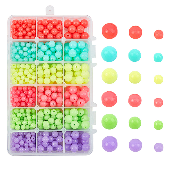 

PandaHall Fluorescent Acrylic Beads, Round, Mixed Color, 6/8/10mm in diameter, Hole: 1.5/2mm, 660pcs/box Acrylic Round Multicolor