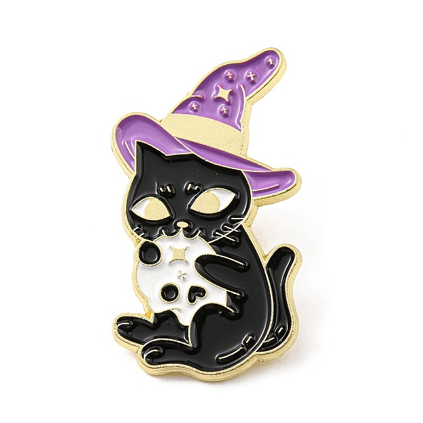 

PandaHall Magic Cat with Skull Enamel Pin, Alloy Brooch for Backpack Clothes, Hat, 34.5x20.5x1.5mm Alloy+Enamel Hat