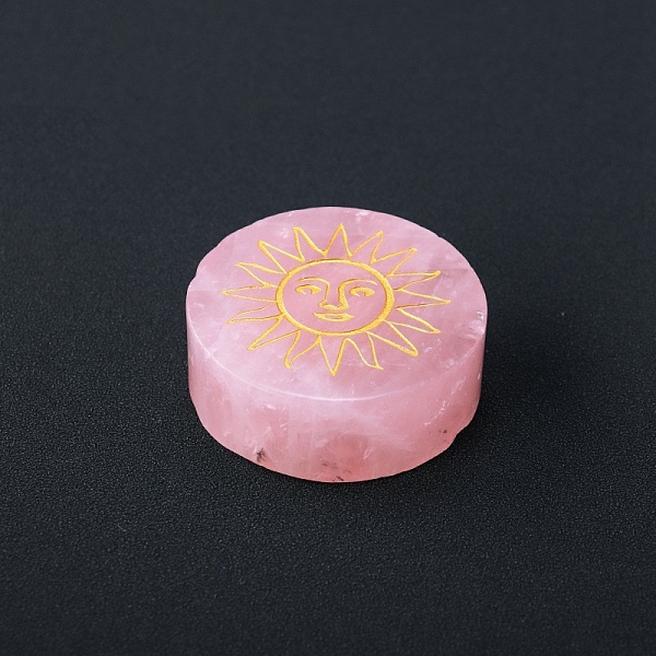 

PandaHall Natural Rose Quartz Display Decorations, for Home Office Desk, Flat Round, Sun, 60mm Rose Quartz Sun