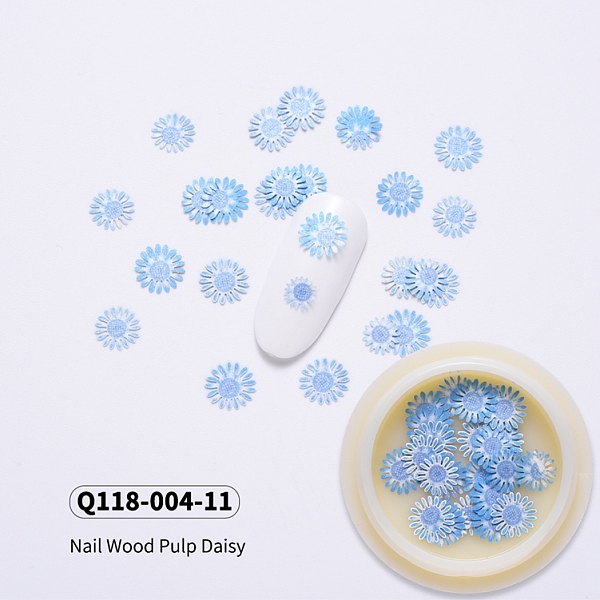 

PandaHall Daisy Shape Paper Cabochons, Nail Art Decorations Accessories for Women, Light Sky Blue, 5~7x0.1mm, 30pcs/box Paper Flower Blue