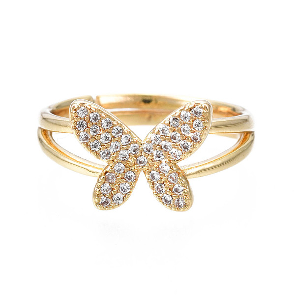 

PandaHall Butterfly Clear Cubic Zirconia Adjustable Ring, Exquisite Brass Finger Ring for Women, Nickel Free, Real 18K Gold Plated, US Size...