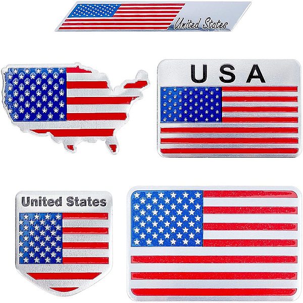 PandaHall FINGERINSPIRE 10Pcs/Box American Flag Sticker Aluminium Alloy USA Decal Military Flag Patriotic Stars Stripe(5 Shapes) Great for...