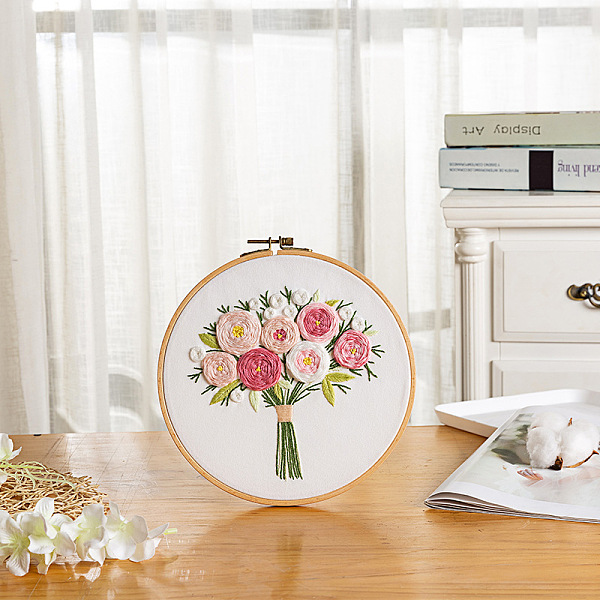 

PandaHall Flower Bouquet Pattern 3D Embroidery Starter Kits, including Embroidery Fabric & Thread, Needle, Instruction Sheet, Colorful...