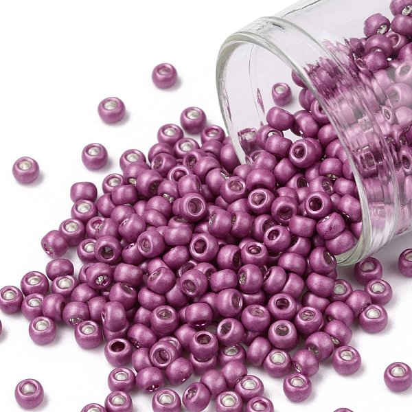 PandaHall TOHO Round Seed Beads, Japanese Seed Beads, Frosted, (563F) Hot Pink Galvanized Matte, 8/0, 3mm, Hole: 1mm, about 222pcs/bottle...