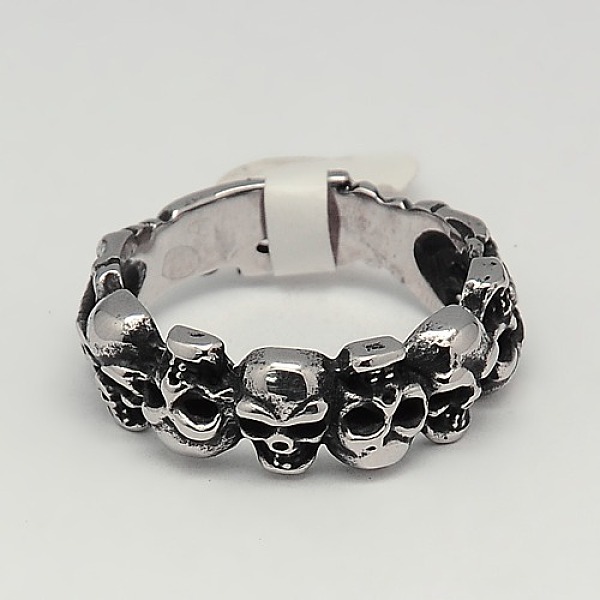 

PandaHall Personalized Retro Men's Halloween Jewelry 304 Stainless Steel Skull Rings, Antique Silver, 17~23mm 304 Stainless Steel