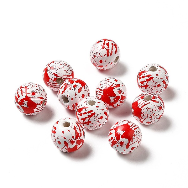 

PandaHall Halloween Theme Printed Natural Wooden Beads, Round with Bloody Hand Pattern, Red, 16x14.5mm, Hole: 3.5mm Schima Wood Round Red