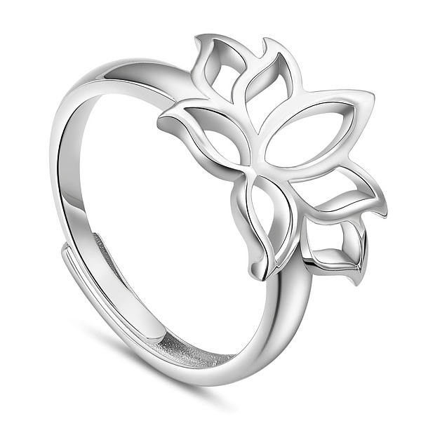 

PandaHall SHEGRACE Adjustable Rhodium Plated 925 Sterling Silver Rings, Lotus, Platinum, Size 8, 18mm Sterling Silver