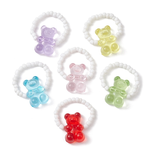 

PandaHall Acrylic Bear Stretch Rings, with Glass Seed Beaded, Mixed Color, US Size 12 3/4(22mm) Acrylic Bear Multicolor