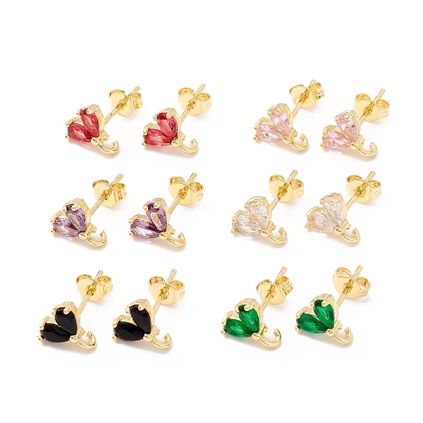 

PandaHall Rack Plating Brass Cubic Zirconia Stud Earrings Findings, Real 18K Gold Plated, with Loop, Cadmium Free & Lead Free, Heart, Mixed..., Multicolor