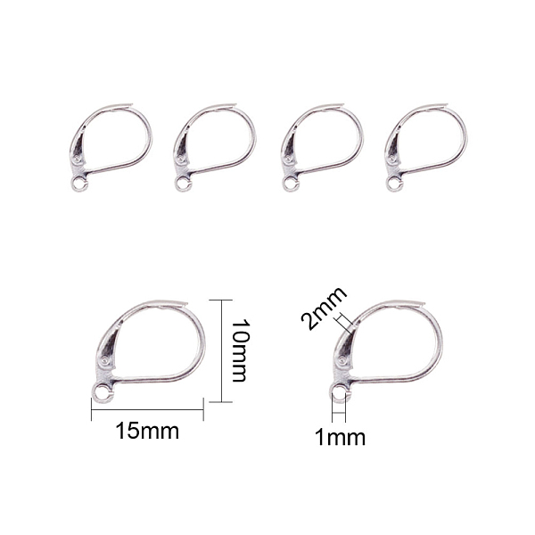 

PandaHall 304 Stainless Steel Leverback Earring Findings, with Loop, Silver Color Plated, 10x15x2mm, Hole: 1mm 304 Stainless Steel Silver