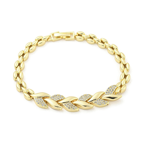 

PandaHall Brass Micro Pave Clear Cubic Zirconia Leaf Link Chain Bracelets for Women, Golden, 7-3/8 inch(18.6cm) Cubic Zirconia Clear