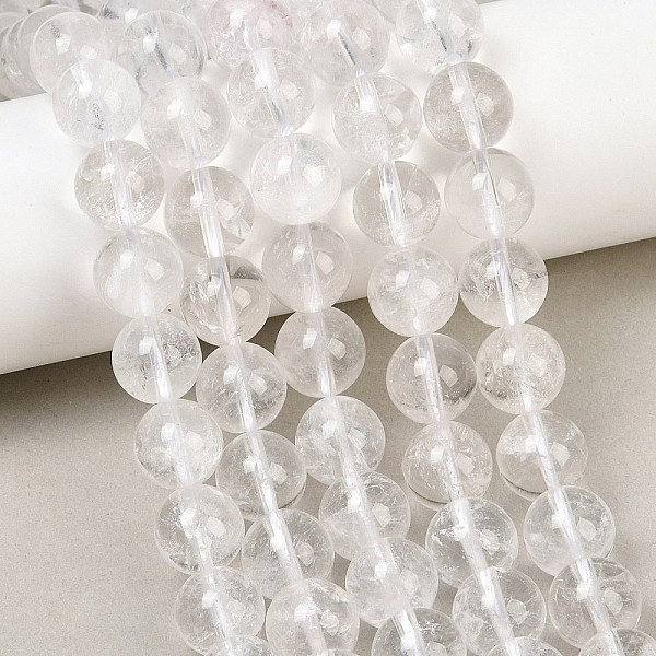 Brins de perles de cristal de quartz clair naturel