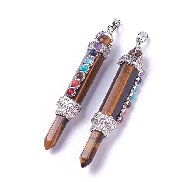 

PandaHall Chakra Jewelry, Natural Tiger Eye Pendants, with Brass Findings and Natural & Synthetic Mixed Stone, Hexagonal Prisms, Platinum...