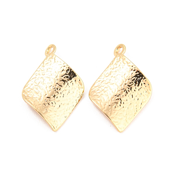 

PandaHall Rack Plating Brass Pendants, Textured, Rhombus Charm, Real 18K Gold Plated, 16.5x11.5x2mm, Hole: 1.2mm Brass Rhombus