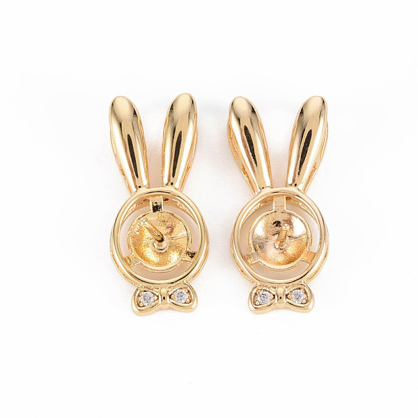 

PandaHall Brass Micro Pave Clear Cubic Zirconia Peg Bails Pendants, for Half Drilled Bead, Nickel Free, Rabbit, Real 18K Gold Plated...