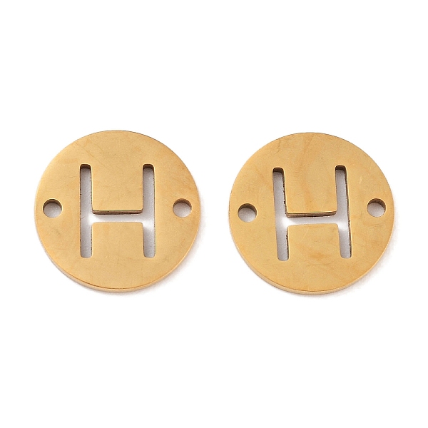 

PandaHall Vacuum Plating 201 Stainless Steel Hollow Flat Round Links, Letter Connector Charms, Real 18K Gold Plated, Letter H, 12x1mm, Hole...