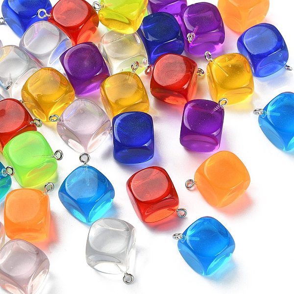 

PandaHall 36Pcs 9 Colors Transparent Resin Pendants, with Platinum Tone Iron Loops, Diagonal Cube Charms, Mixed Color, 26x22x21mm, Hole: 2mm..., Multicolor