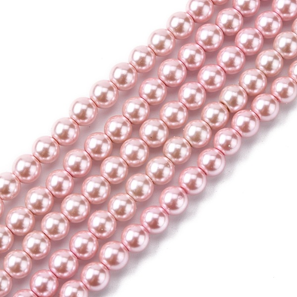 

PandaHall Grade A Glass Pearl Beads, Pearlized, Round, Flamingo, 6mm, Hole: 0.7~1mm, about 68pcs/Strand, 16''(40.64cm) Glass Round Pink