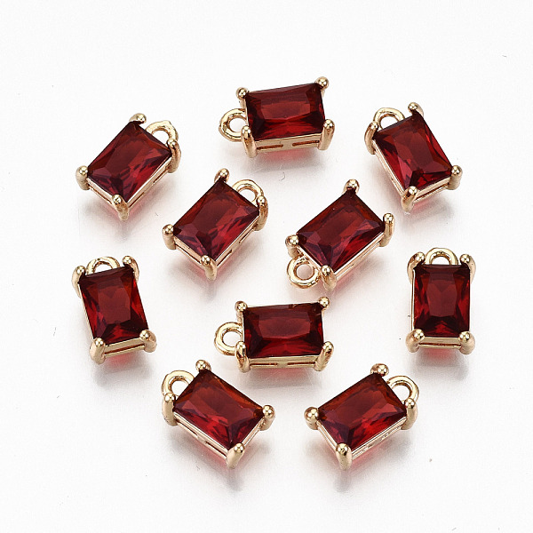

PandaHall Brass Glass Rhinestone Pendants, Long-Lasting Plated, Cadmium Free & Lead Free, Rectangle, Light Gold, Siam, 10x6x4.5mm, Hole..., Red