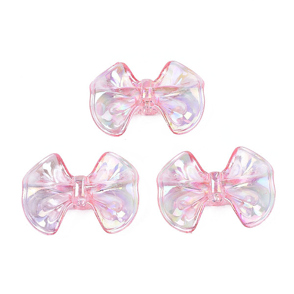 

PandaHall Transparent Acrylic Beads, Rainbow Color Plated, Bowknot, Pink, 23x31x9mm, Hole: 2.5mm Acrylic Bowknot Pink