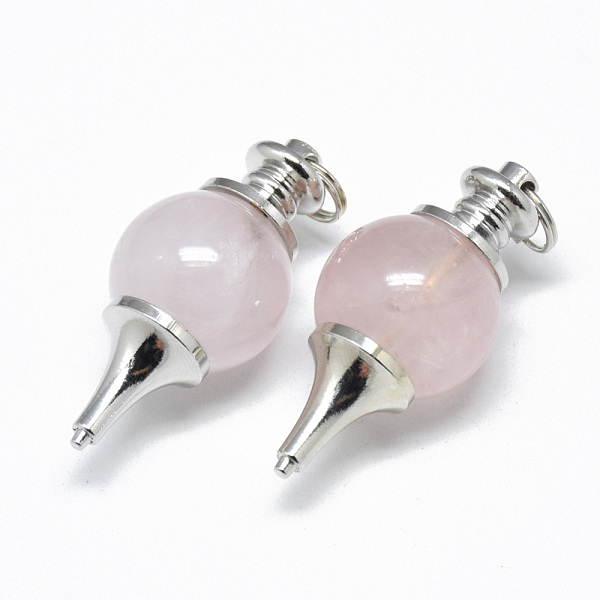 

PandaHall Natural Rose Quartz Pendants, with Platinum Tone Brass Findings and Iron Double Loops Jump Rings, Pendulum, 40.5x18mm, Hole: 6mm...