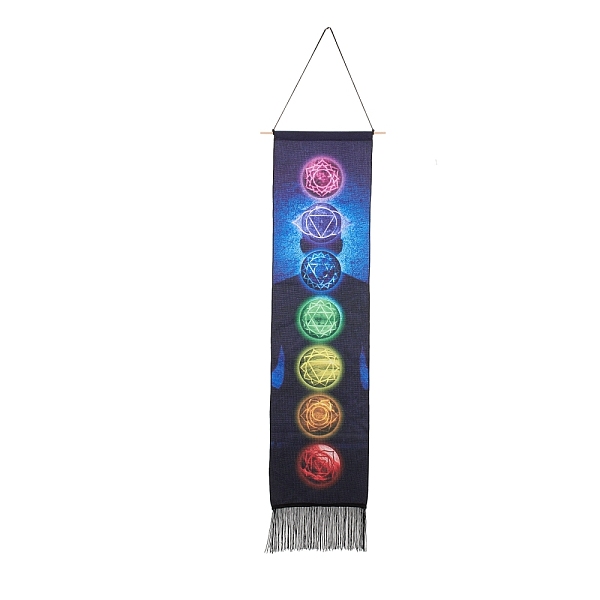 

PandaHall Chakra Theme Linen Wall Hanging Tapestry, Vertical Tapestry, with Tassel, Wood Rod & Iron Traceless Nail & Cord, for Home...