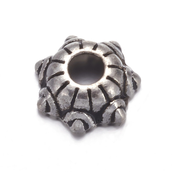 tibetan silver spacer beads, lead free & nickel free & cadmium free, gear, antique silver, about 5mm wide, 2.1mm thick, hole: 1mm