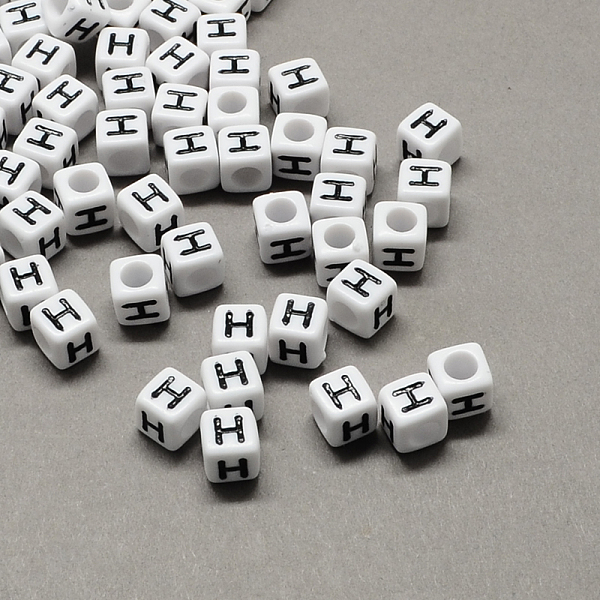 

PandaHall Large Hole Acrylic Letter European Beads, Horizontal Hole, White & Black, Cube with Letter.H, 6x6x6mm, Hole: 4mm, about...