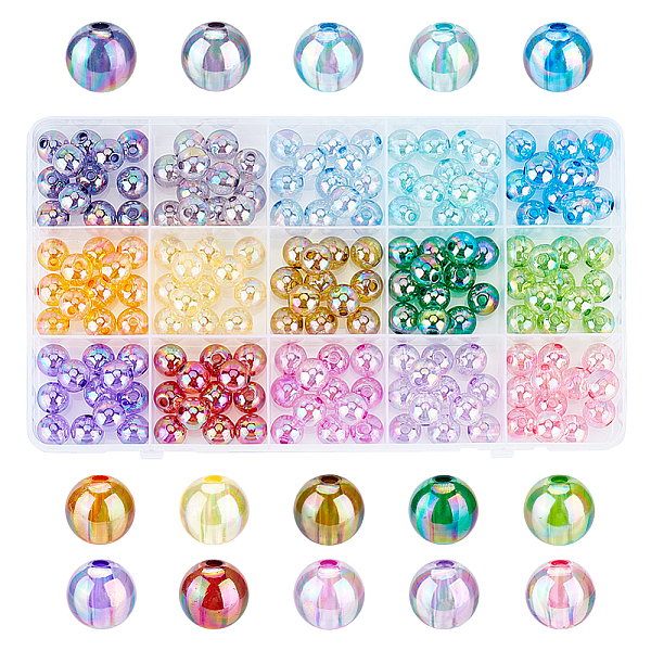 

PandaHall 180Pcs 15 Colors Transparent Acrylic Beads, AB Color Plated, Round, Mixed Color, 10x9mm, Hole: 2mm, about 12pcs/color Acrylic..., Multicolor