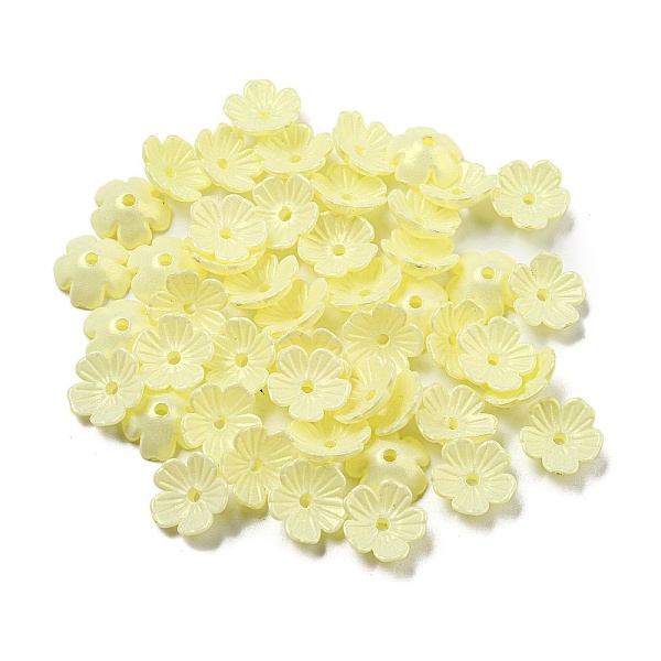 

PandaHall Opaque Acrylic Beads Caps, 5 Petals Flower, Champagne Yellow, 10.5x11x4mm, Hole: 1.6mm, about 3846 pcs/500g Acrylic