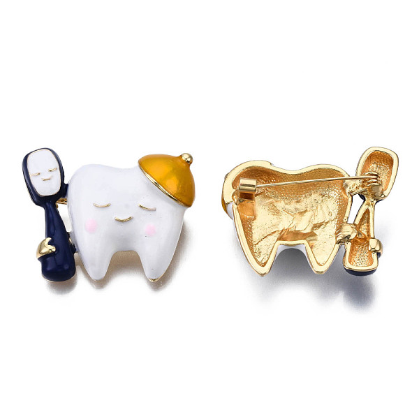 PandaHall Tooth Enamel Pin, Medical Theme Alloy Badge for Backpack Clothes, Nickel Free & Lead Free, Light Gold, White, 30x38mm, Pin: 0.7mm...
