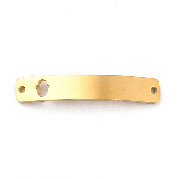 

PandaHall 304 Stainless Steel Connector Charms, Curve Rectangle with Pattern, Golden, Hamsa Hand Pattern, 34.5x6x1.5mm, Hole: 1.5mm 304...