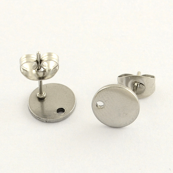 

PandaHall 304 Stainless Steel Stud Earring Findings, with Flat Plate and Ear Nuts, Flat Round, Stainless Steel Color, 8mm, Hole: 1.5mm, pin...