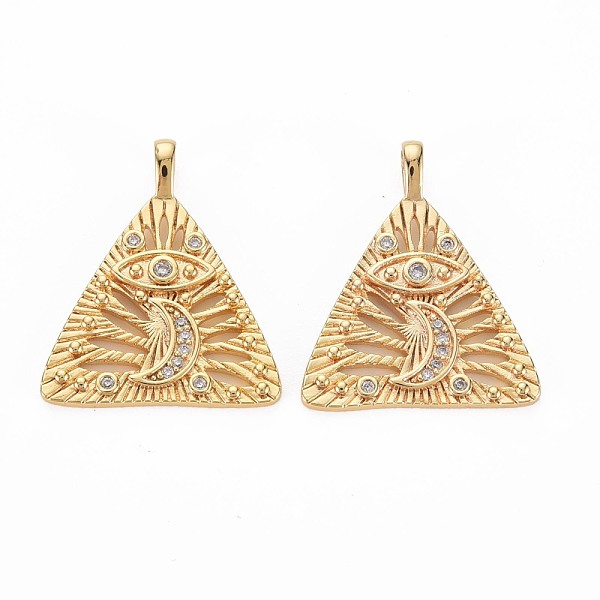 

PandaHall Brass Micro Pave Clear Cubic Zirconia Pendants, Nickel Free, Triangle with Moon, Real 18K Gold Plated, 23x19x2mm, Hole: 3x1.5mm...