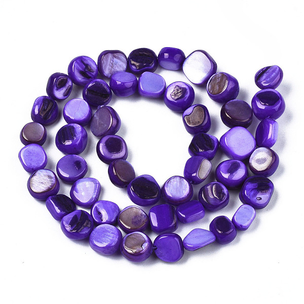 

PandaHall Natural Trochid Shell/Trochus Shell Beads Strands, Dyed, Flat Round, Blue Violet, 5~9x1~6mm, Hole: 0.8mm, about 49~50pcs/strand...