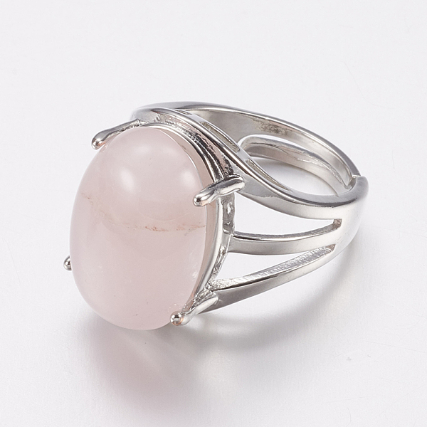 

PandaHall Natural Rose Quartz Wide Band Finger Rings, with Brass Ring Findings, Oval, 18mm Rose Quartz