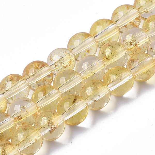 

PandaHall Transparent Spray Painted Glass Bead Strands, with Golden Foil, Round, Gold, 6~7mm, Hole: 1.2~1.5mm, about 65~67pcs/Strand, 14.76...