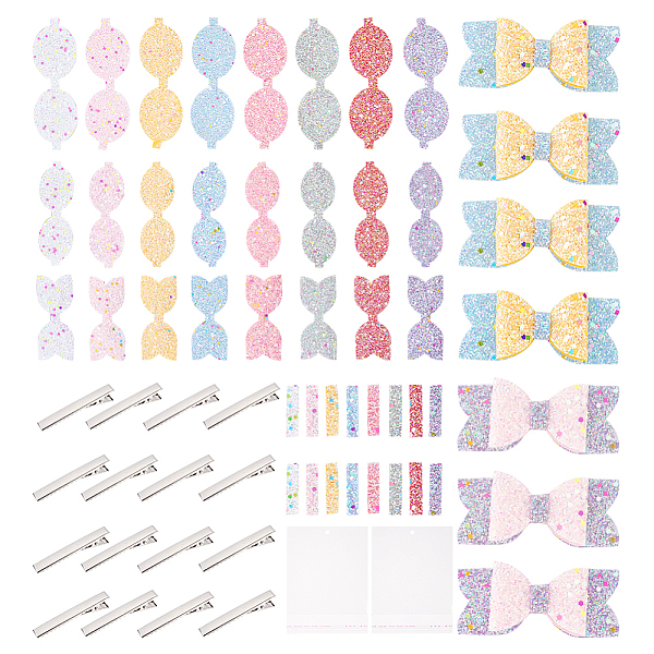 

PandaHall GLOBLELAND 8 Colors Glitter Bowknot Hair Clip Making Kit for for Women Colorful Glitter Bows Making Sets with Cloth Ornament..., Multicolor
