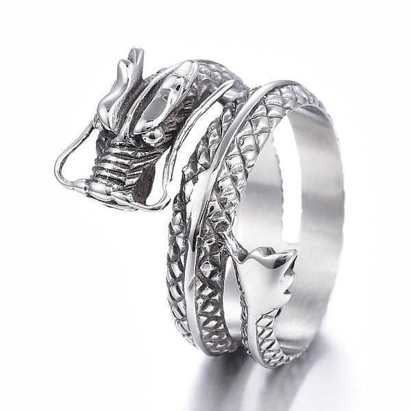 

PandaHall 316 Surgical Stainless Steel Wide Band Rings, Dragon, Antique Silver, 21mm 316 Surgical Stainless Steel