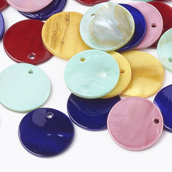 

PandaHall Freshwater Shell Pendants, Dyed, Flat Round, Mixed Color, 16x1.5~2mm, Hole: 1.4mm Freshwater Shell Flat Round Multicolor