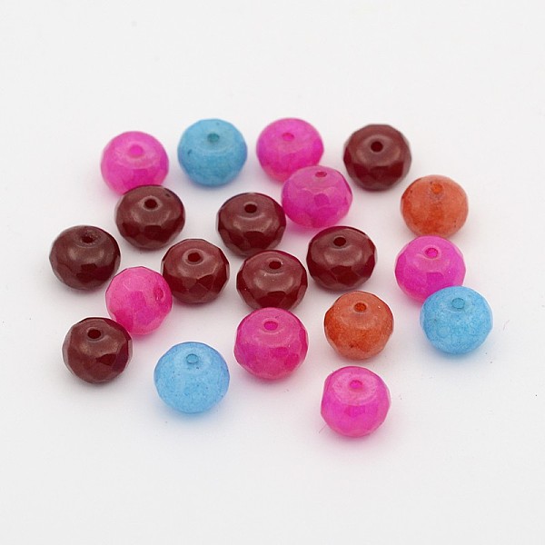 

PandaHall Natural White Jade Beads, Dyed, Faceted, Rondelle, Mixed Color, 6x4~5mm, Hole: 1mm White Jade Rondelle Multicolor