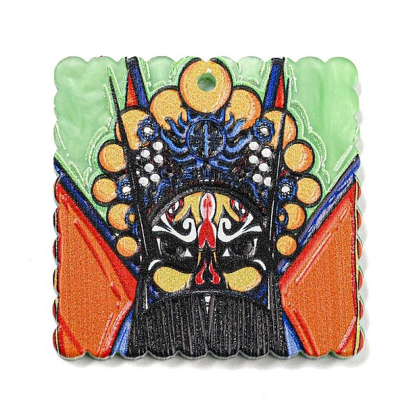 

PandaHall Embossed Printed Acrylic Pendant, Square Beijing Opera, Pale Green, 37.5x37.5x2.5mm, Hole: 1.8mm Acrylic Square