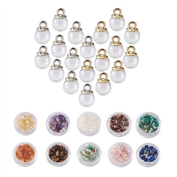 

PandaHall Kissitty DIY Pendant Making Kits, with Mechanized Blown Glass Globe Beads, Plastic Pendant Bails, Synthetic & Natural Gemstone...