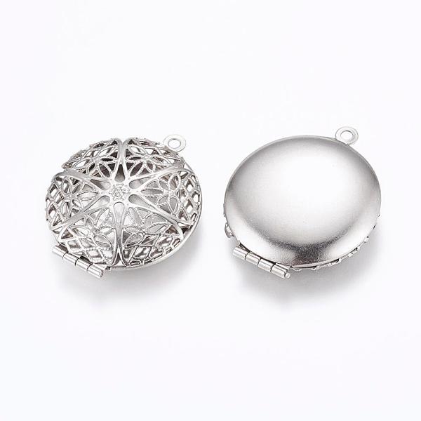 

PandaHall 316 Stainless Steel Diffuser Locket Pendants, Photo Frame Charms for Necklaces, Flat Round, Stainless Steel Color, 32x27x7mm, Hole...