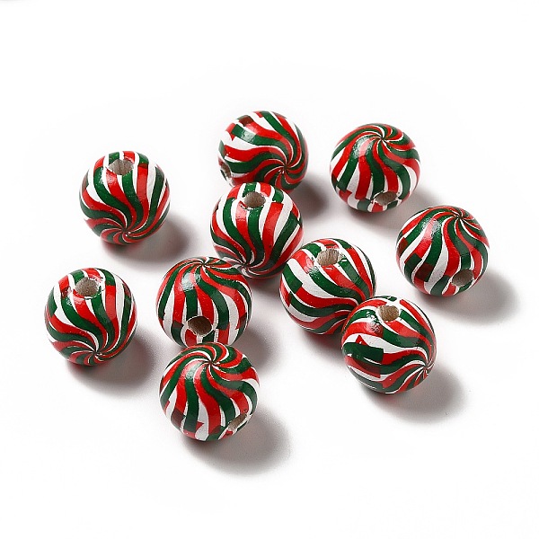 

PandaHall Christmas Theme Printed Natural Wooden Beads, Round with Vortex Pattern, Colorful, 16x14.5mm, Hole: 3.5mm Schima Wood Others