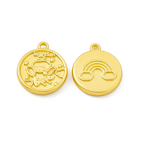 

PandaHall Rack Plating Alloy Pendants, Cadmium Free & Lead Free & Nickle Free, Flat Round with Angel Charms, Matte Gold Color, 18x15.5x3mm...