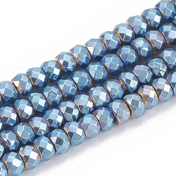 

PandaHall Electroplate Non-magnetic Synthetic Hematite Beads Strands, Faceted, Rondelle, Blue Plated, 3x2mm, Hole: 1mm, about 190pcs/strand...